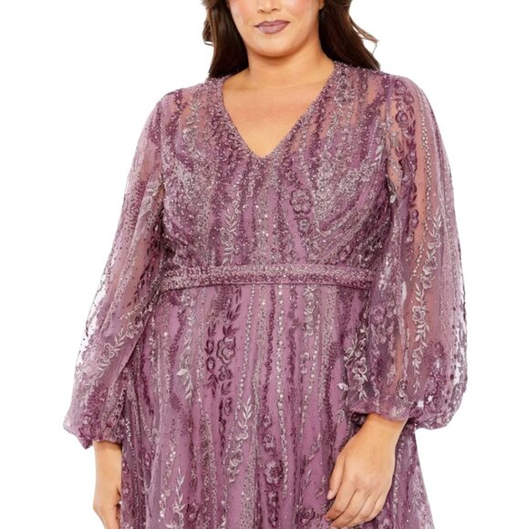 Mac Duggal 20472 Size 14W 14 Purple Mauve Floral Embroidered Gown Maxi Dress‎ - Picture 3 of 4